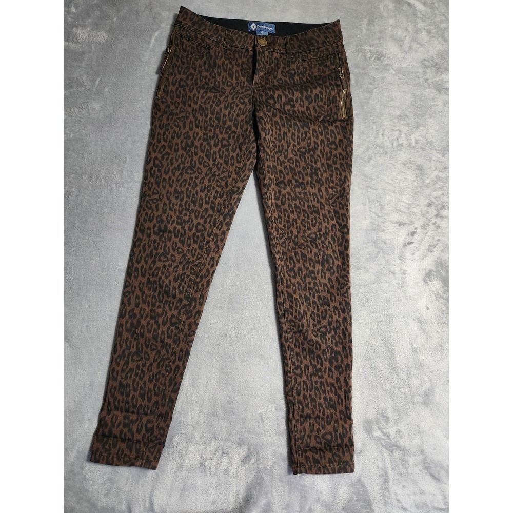 Democracy Womens Ab solution Skinny 6 Jeans Brown Black Leopard Stretch Ankle